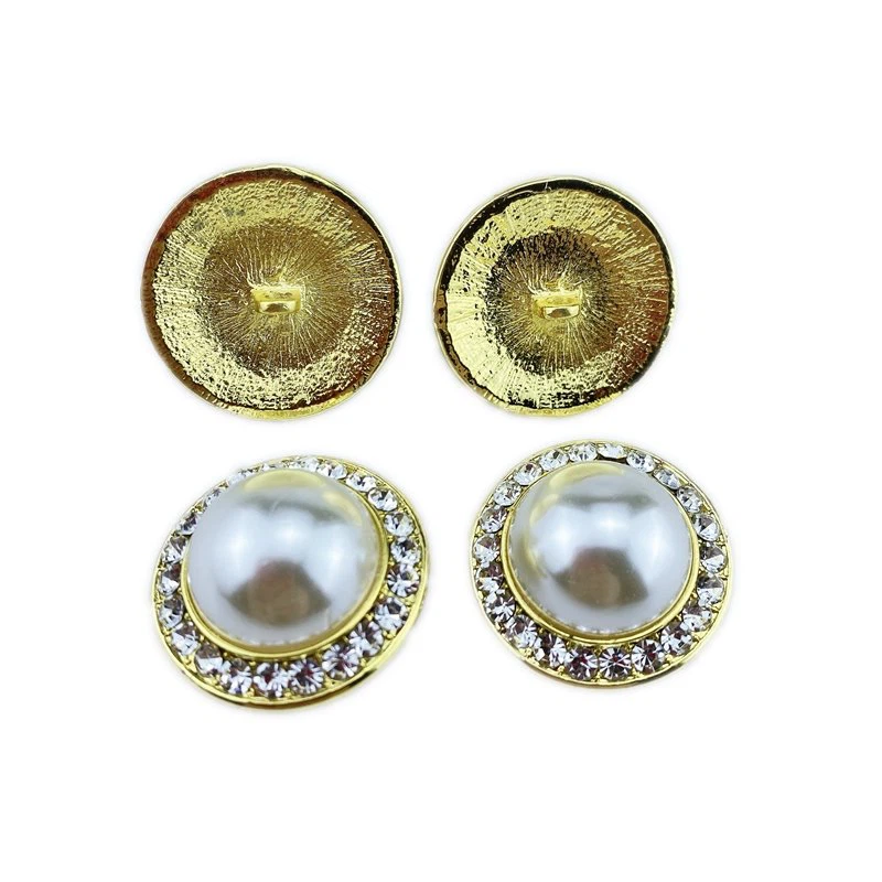 Rhinestone Faux Pearl Metal Button